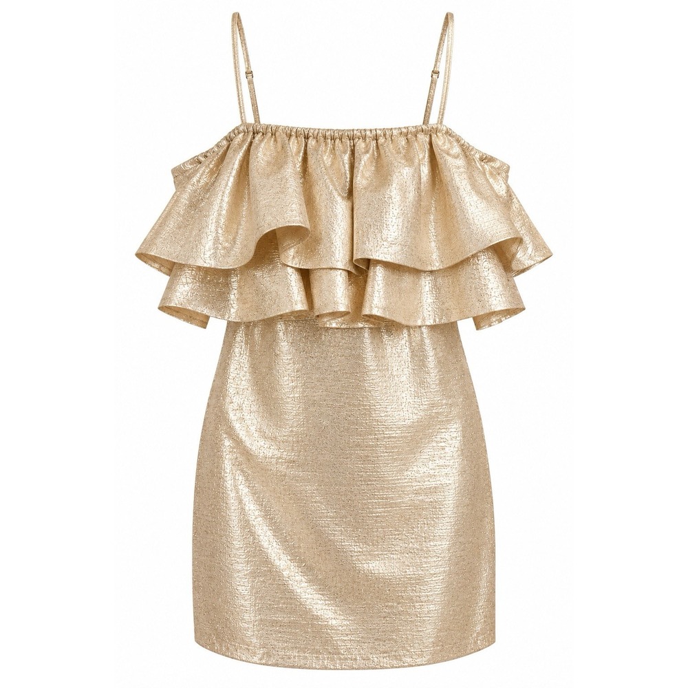 Buddy Love Mini Dress S Champagne Gold Metallic Ruffle Cocktail Party Holiday